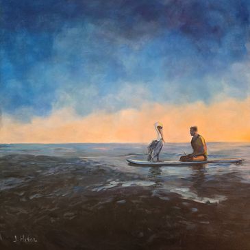 Brown Pelican, 36" x 36", Acrylic painting on canvas, Painted 2025