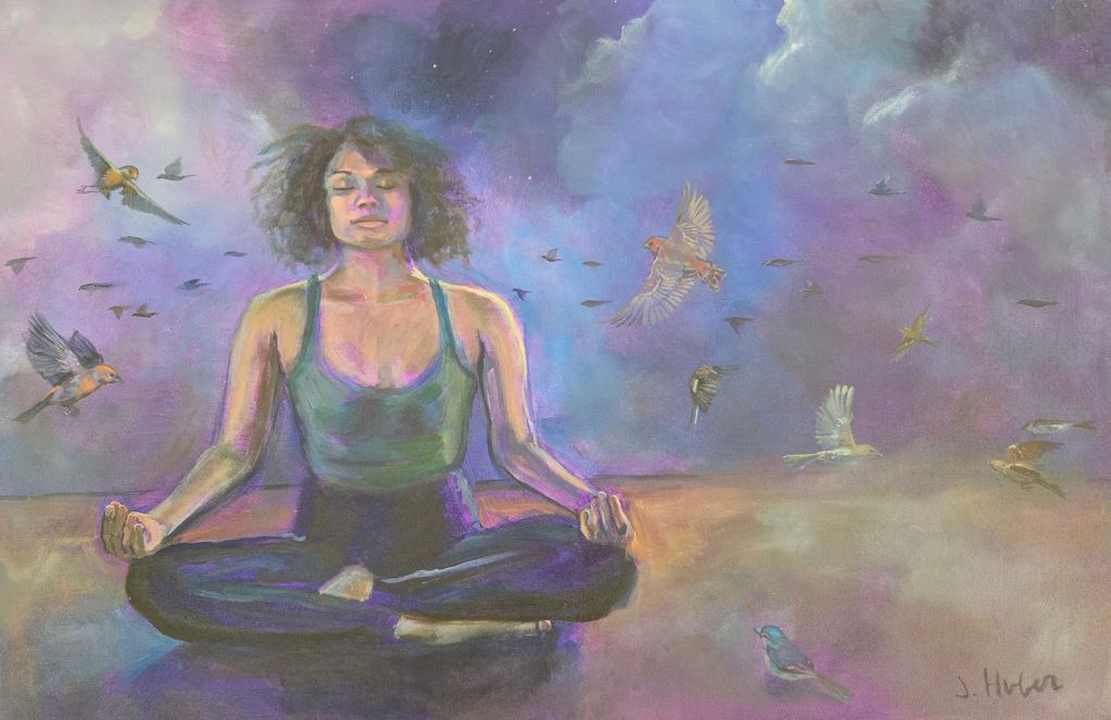 "Charm of Finches", Acrylic painting, 36" x 24", Painted 2025