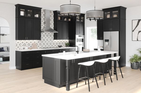 Black Shaker Kitchen Includes Stacker Wall Cabinets, Decorative Legs, Wall Oven Cabinet, Built-in 