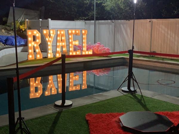 360 Booth set-up, with Marquee Letters. 