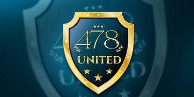 Gold and blue shield emblem with '478 UNITED' and stars.