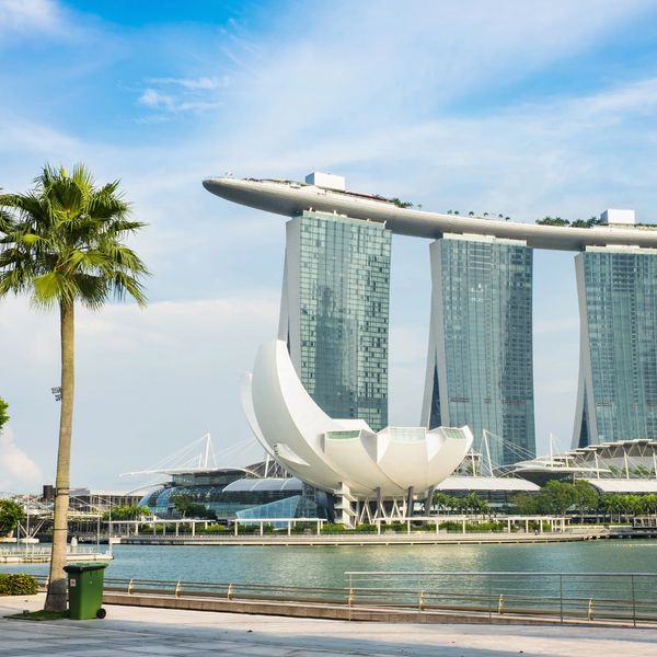 Marina Bay Sands and ArtScience Museum in Singapore on a clear day.