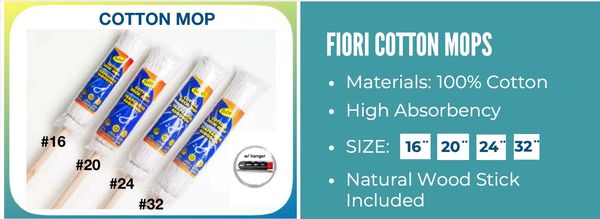 Mopas de algodón cabezales absorbentes, limpieza de pisos comerciales, mayorista exportador Florida
