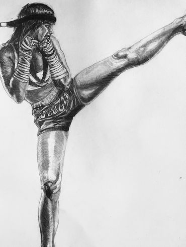Drawing of a kickboxer.