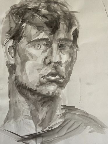 Tonal watercolor selfportrait.