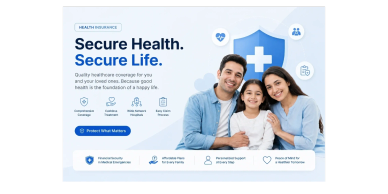 Happy family promoting secure health insurance coverage.