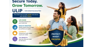 Family enjoying sunset with ULIP insurance benefits highlighted.