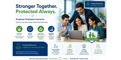 Infographic about employer-provided employee insurance benefits and coverage.