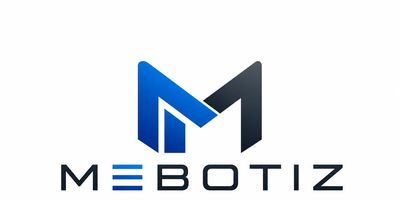Logo of Mebotiz with stylized blue and black letter M.