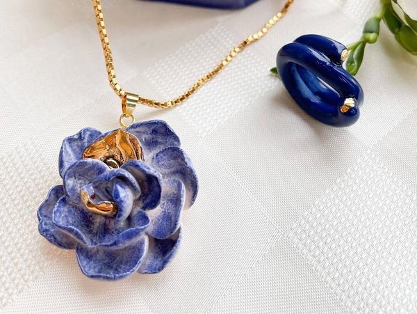 Blue Floral ceramic necklace