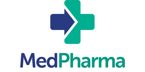 MedPharma logo with a medical cross and arrow design.
