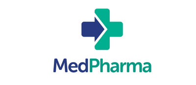MedPharma logo with a medical cross and arrow symbol.