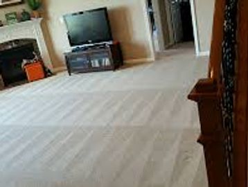 Freshly vacuumed living room with clean carpet and TV.