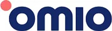 Logo of Omio featuring bold blue letters with a red dot.