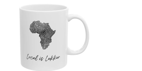This eye catching mug features a fingerprint forming the shape of Africa, representing heritage.