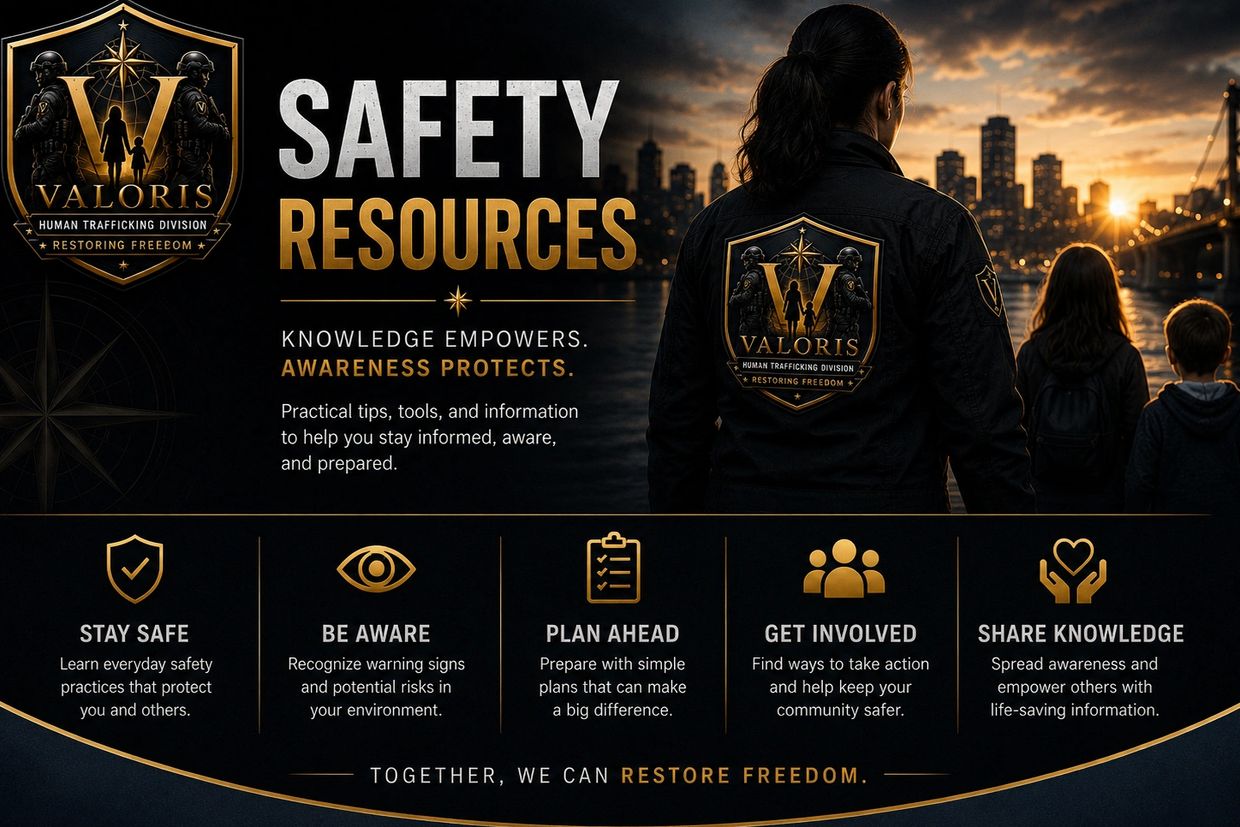 Safety resources for human trafficking awareness and prevention.