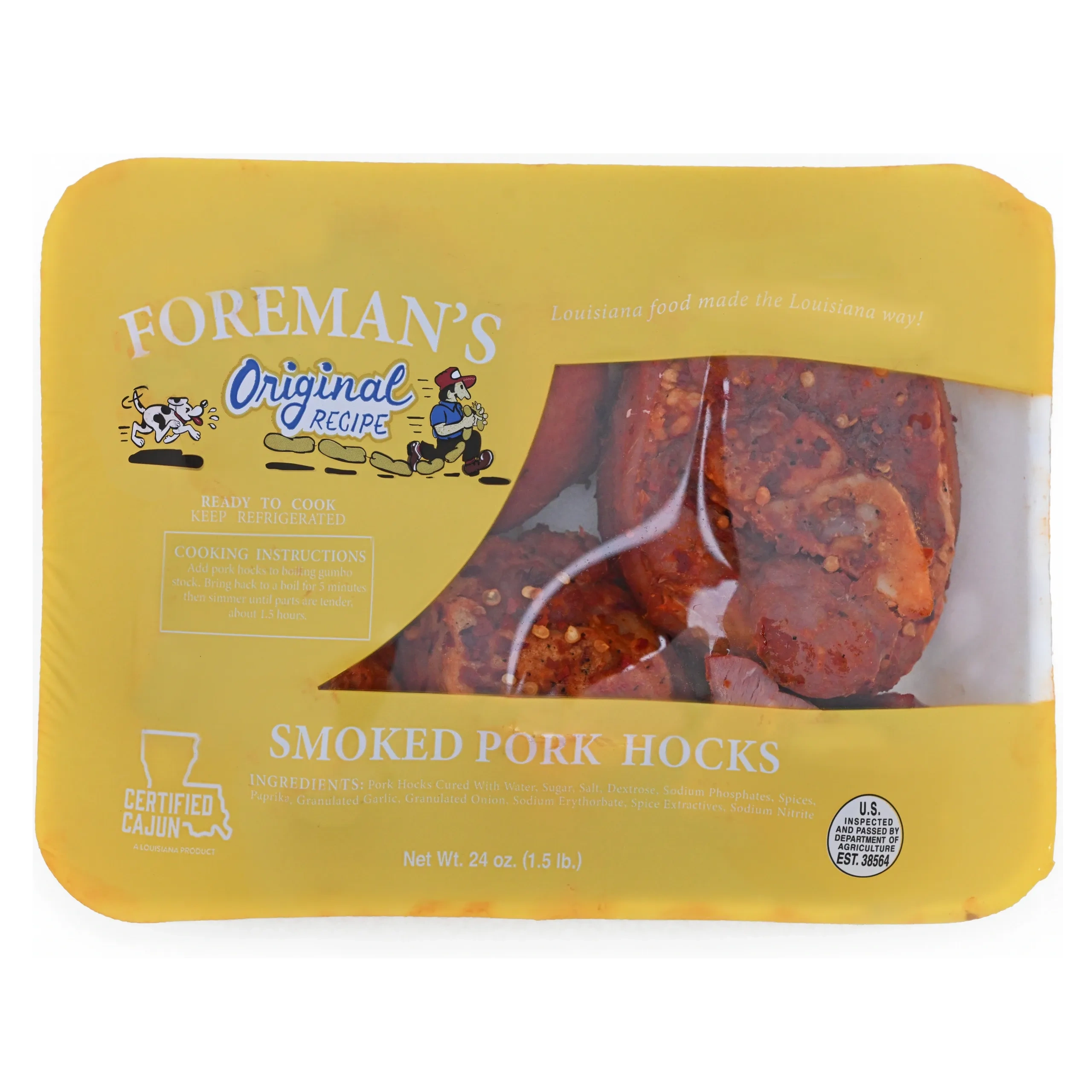 24oz yellow package of Foremans smoked pork hocks