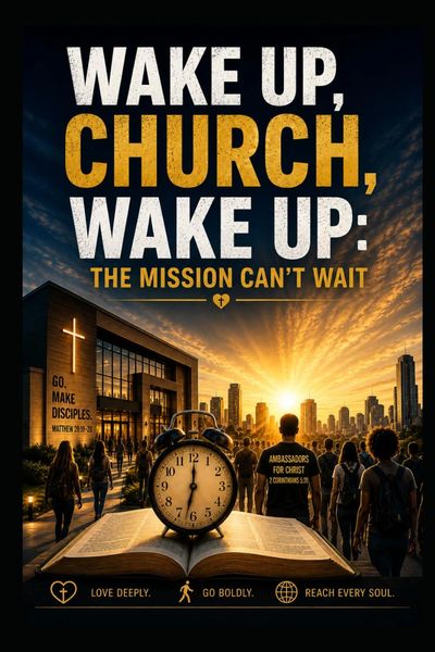 Church gathering at sunrise with a call to action.