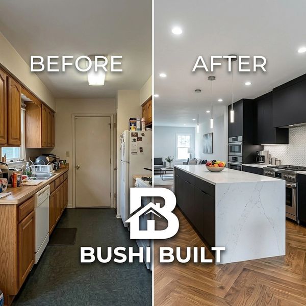 Before and after kitchen renovation showing modern transformation.