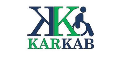 Logo with letters 'KK' and a wheelchair symbol, text 'KARKAB'.
