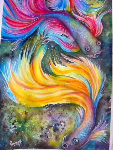 SOLD paint of 2 beta fish