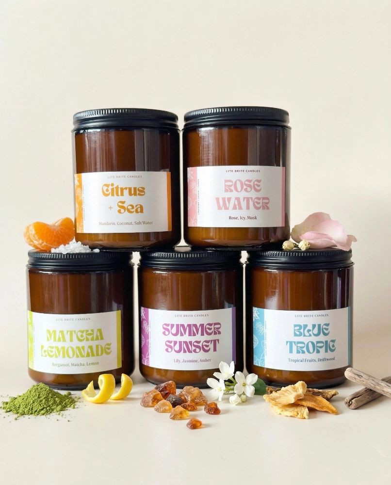 Photo of Spring Candles: Citrus and Sea, Rose Water, Matcha Lemonade, Summer Sunset and Blue Tropic