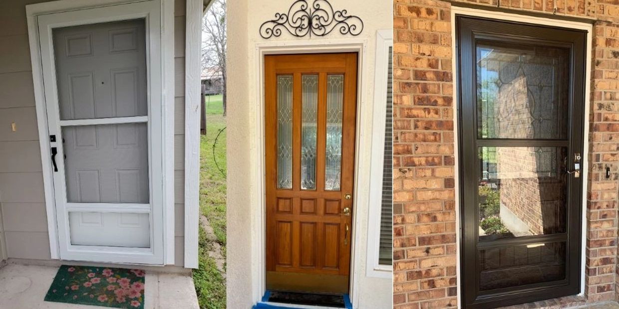 Three different styles of front doors with varied designs and materials.