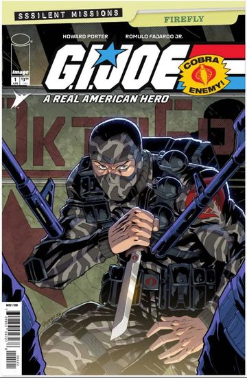 G.I. Joe comic cover featuring a camouflaged soldier with a knife and guns.