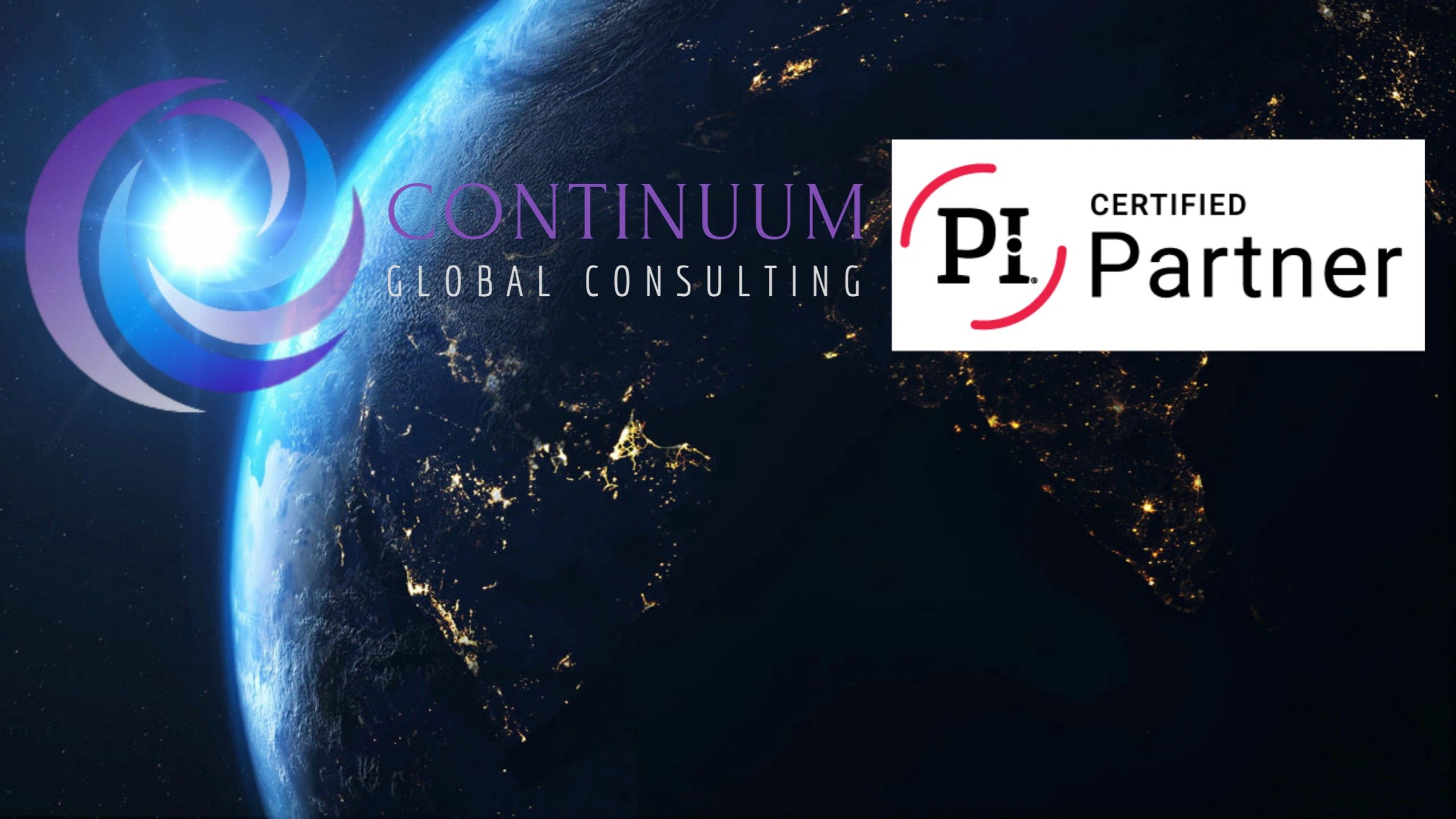 Globe with Continuum Global Logo and Predictive Index PI Certified Partner badge