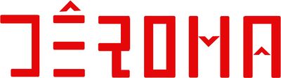 Red stylized text resembling a futuristic or abstract font.