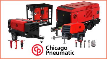 Various red pneumatic tools and equipment from Chicago Pneumatic.