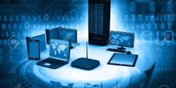 Digital devices connected wirelessly with a central router.