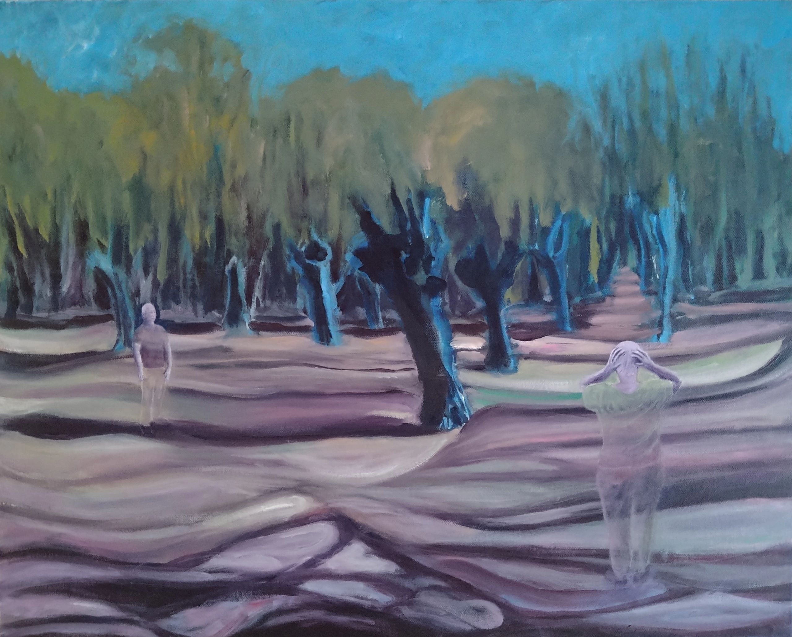 Based on drawings from Epping Forest, a re-imagined landscape with a male and female figure.