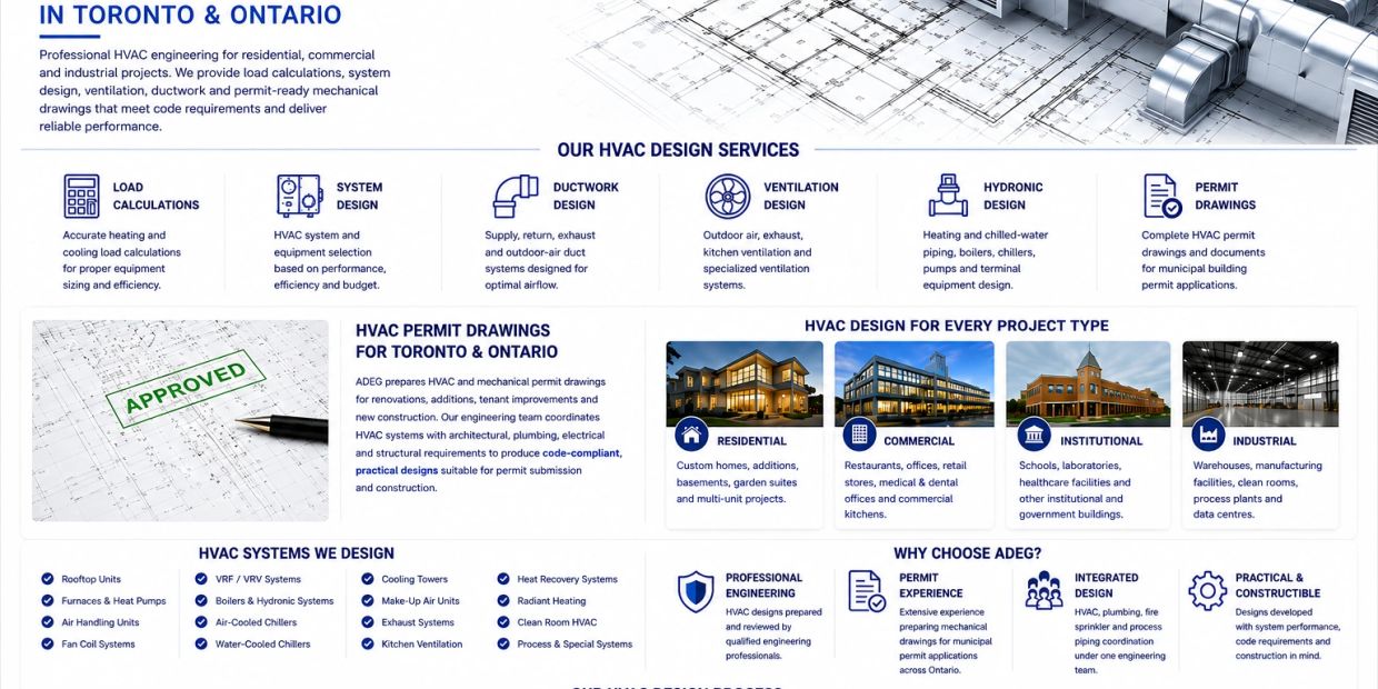 HVAC design and permit drawings service overview in Toronto and Ontario.