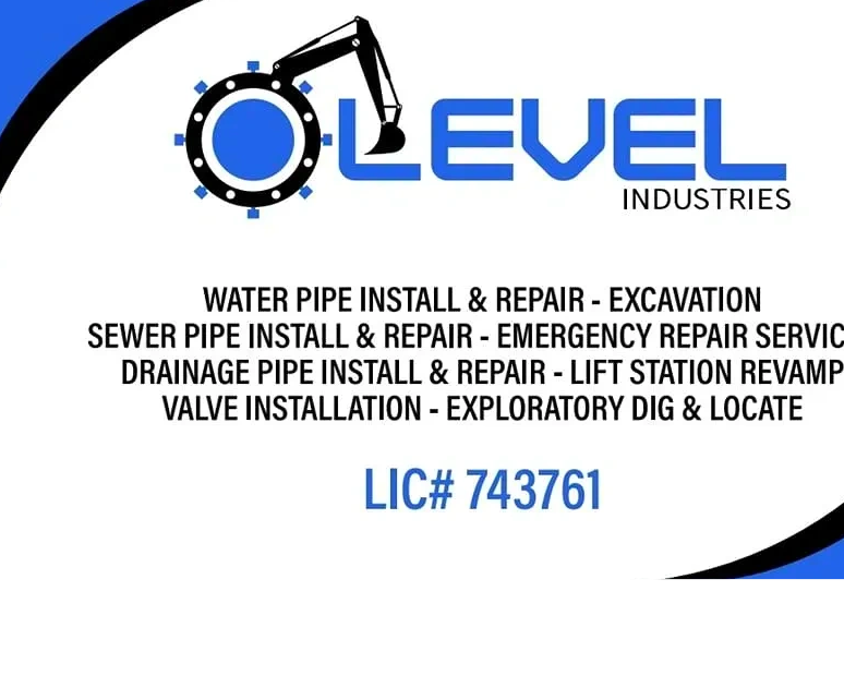 Level Industries offers water, sewer, and drainage pipe installation and repair services with excavation expertise.