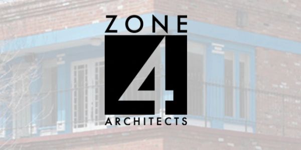 Zone 4 Architects logo with building background.