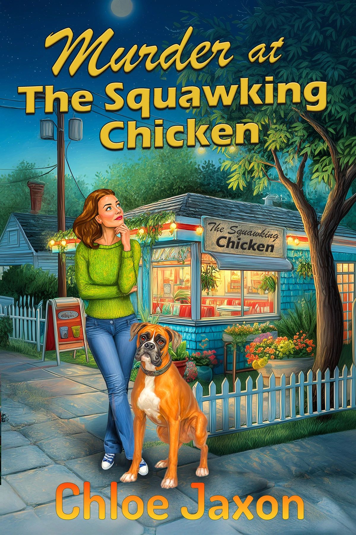 cover of diner with woman and boxer dog