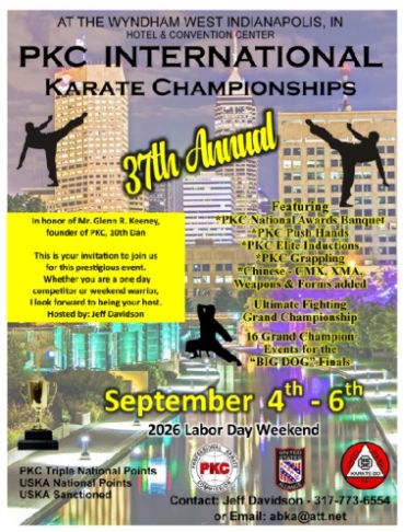 Flyer for the 37th Annual PKC International Karate Championships in Indianapolis.