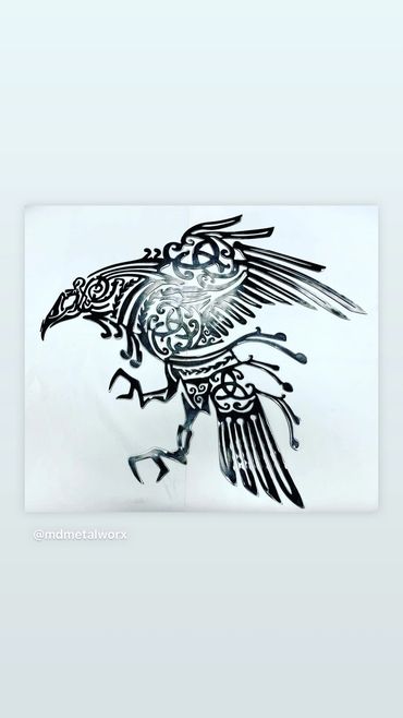 Custom raven metal art piece 