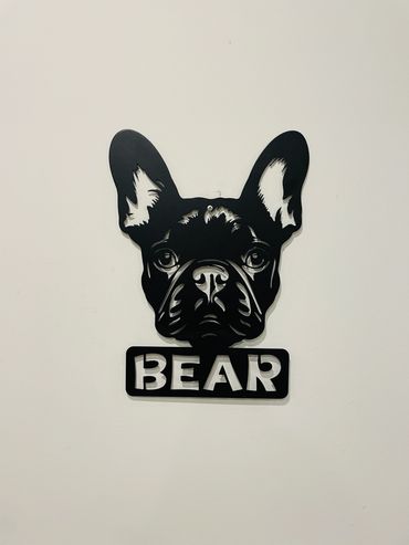 Custom frenchie metal dog head with name