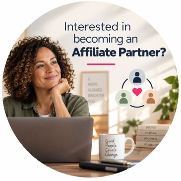 Woman working on laptop promoting affiliate partnership.