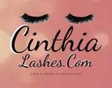 Logo for Cynthia Lashes with eyelash graphics and a beauty slogan in Spanish.