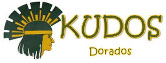 Logo of Kudos Dorados with a warrior profile.