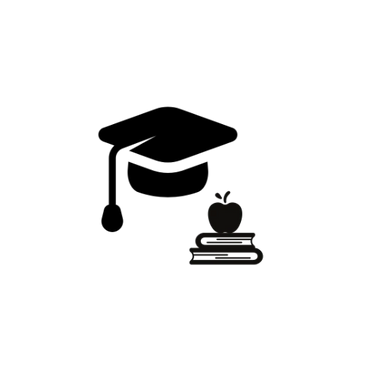 Minimalist icon of a stack of books with an apple on top.