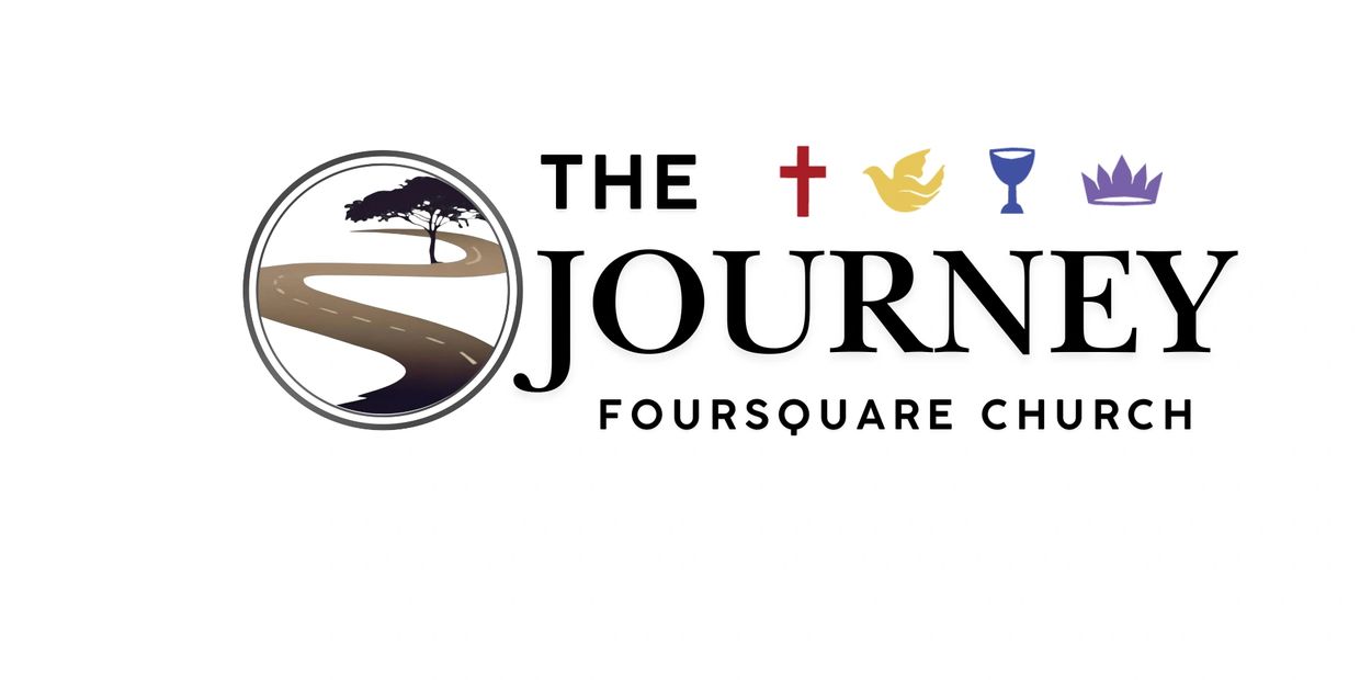 Logo of The Journey Foursquare Church with road and religious symbols.