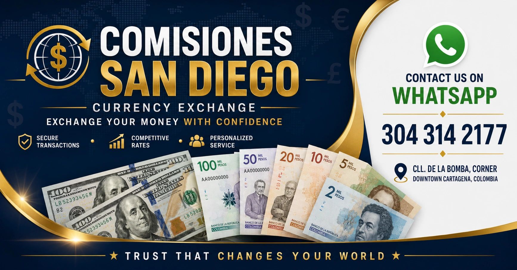 At Comisiones San Diego, we provide fast, reliable, and personalized currency exchange services.

