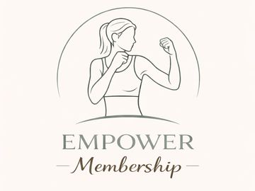 Line art of a strong woman with 'Empower Membership' text below.