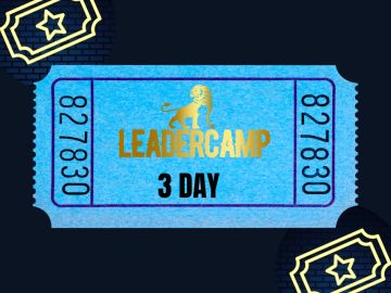 Blue Leadercamp 3-day ticket with lion logo.
