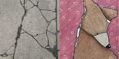 Comparison of sidewalk cracks and Sidewalker art
