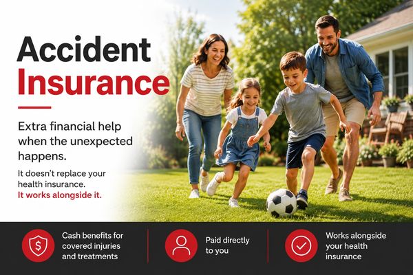 Illustration representing accident insurance and cash benefits for covered injuries